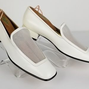 Gucci Ivory Leather and Mesh Slip on Loafer Flats